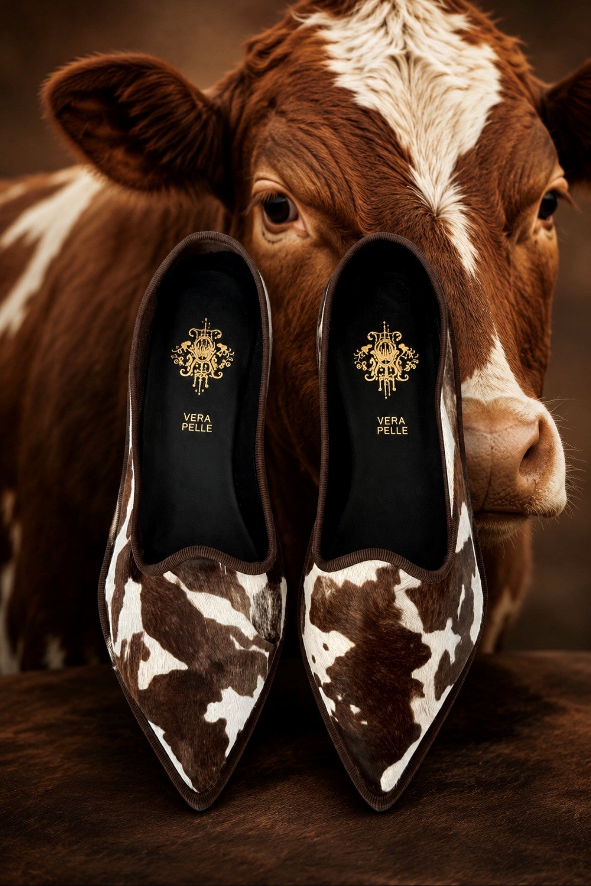 ANOUK - Friulane Mucca brown and white ballerina slippers